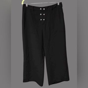 Karl Lagerfeld women’s size 10 cropped wide leg pants black silver buttons $109